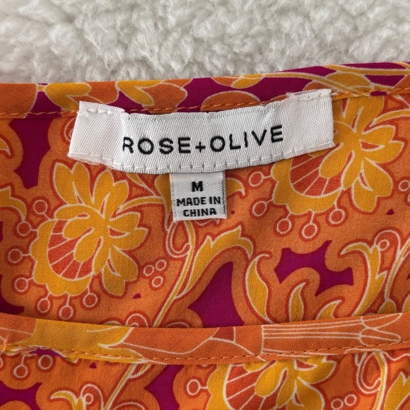 Rose & Olive Orange and Pink Puff Sleeve Floral Blouse size M - Picture 5 of 11